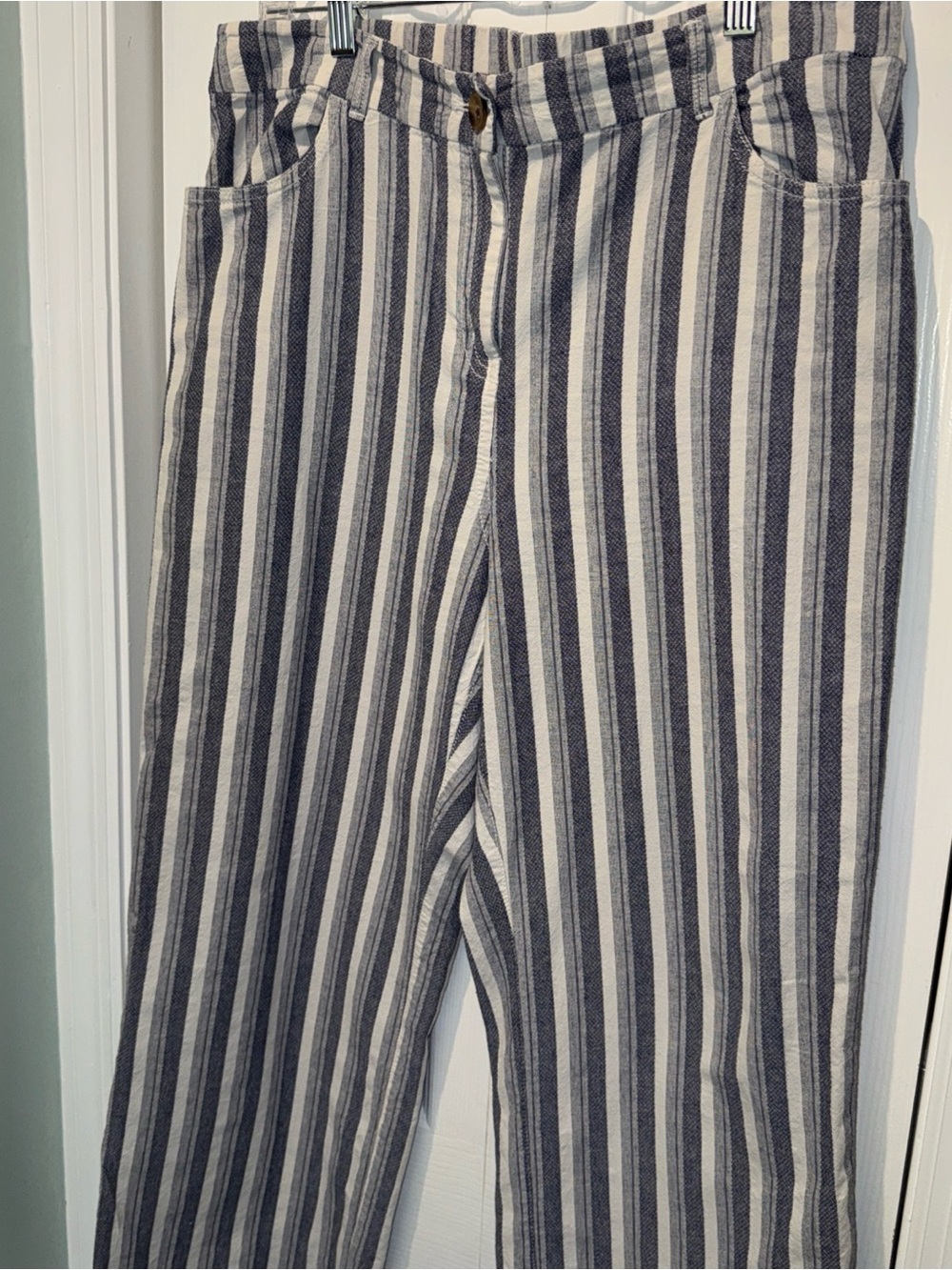 Chico's Navy and White Striped Chinos